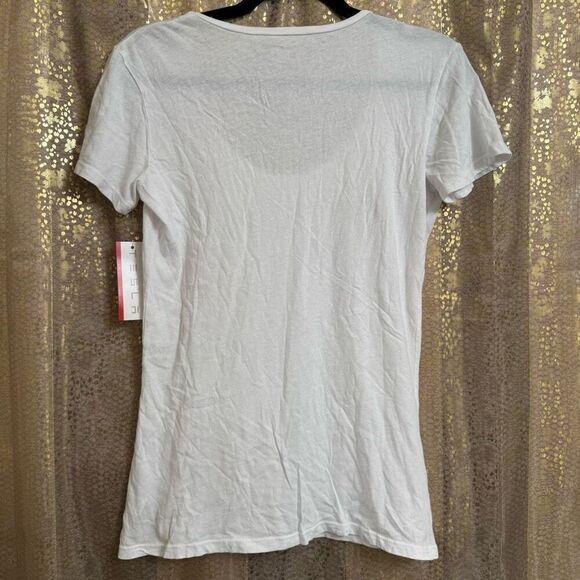 Tesla Womens Scoop Neck White Red Gray Multi Logo T Shirt Cotton M NWT - Picture 2 of 8